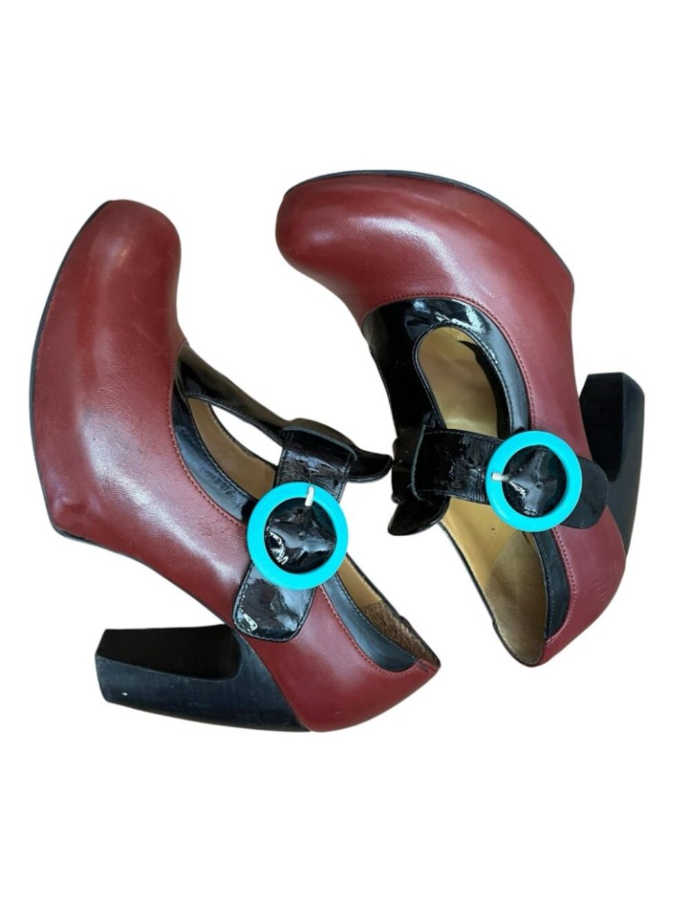 John Fluevog Arbus Leather T-Strap Heels In Red Women Sz 7.5 - Picture 4 of 15